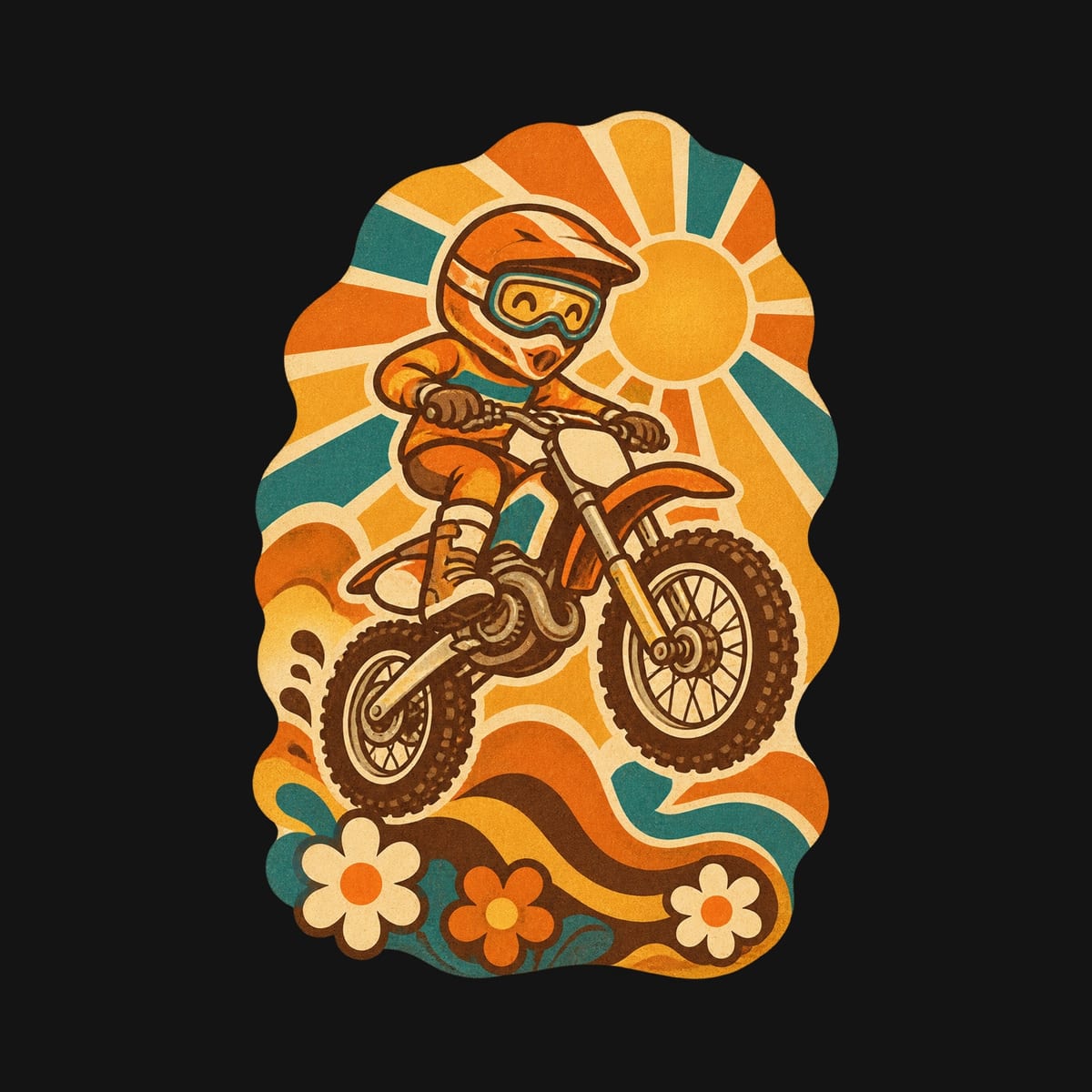 Koszulka z motocrossem retro dla dziewczynki czarna, zdjęcie 2