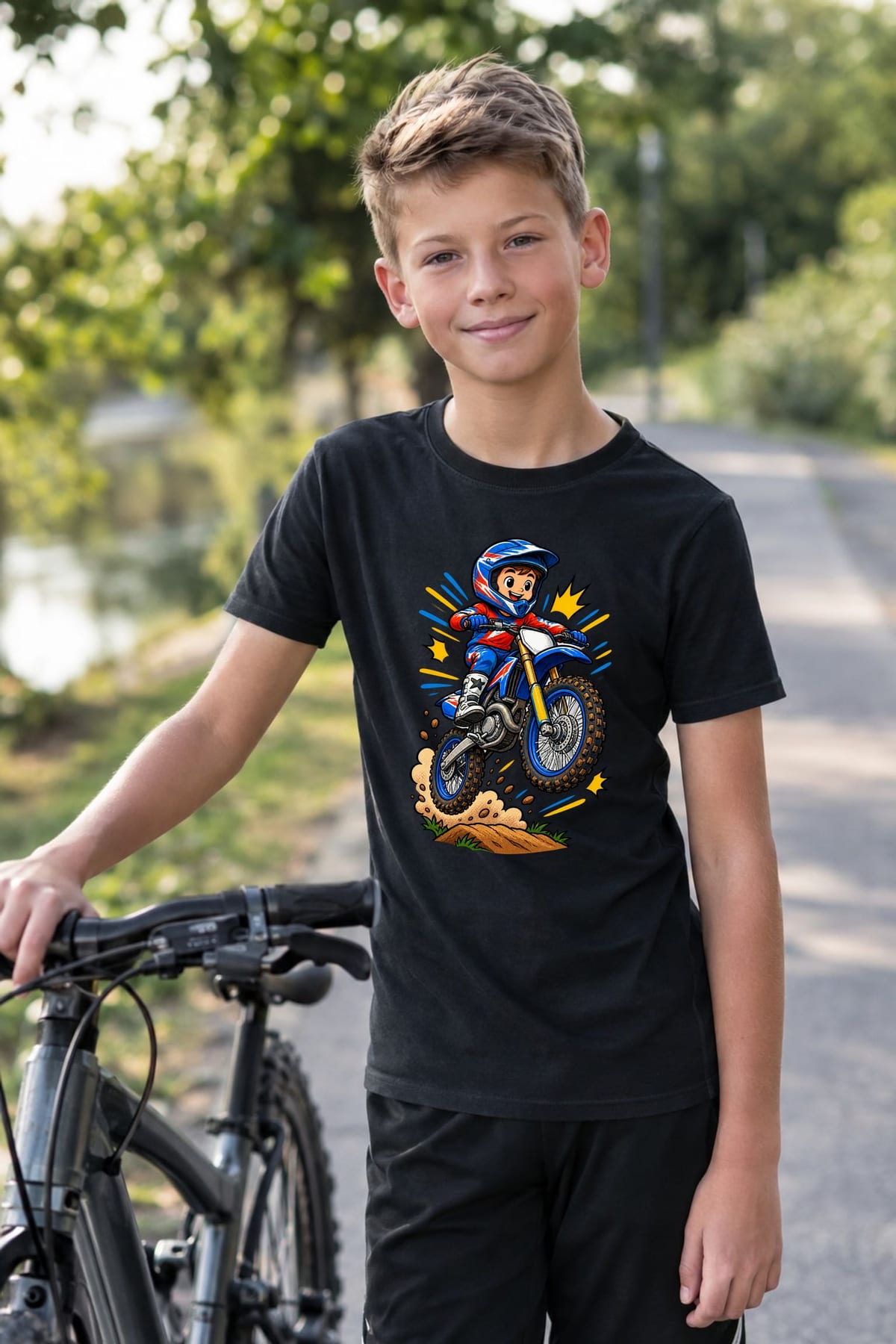 Koszulka z motocrosem dla chłopca czarna styl komiksowy, zdjęcie 7