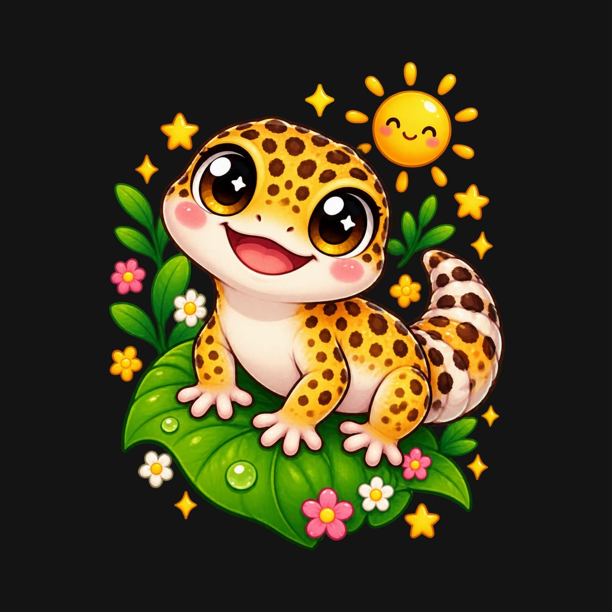 Koszulka z gekonem dla dziewczynki czarna słodki kawaii, zdjęcie 2