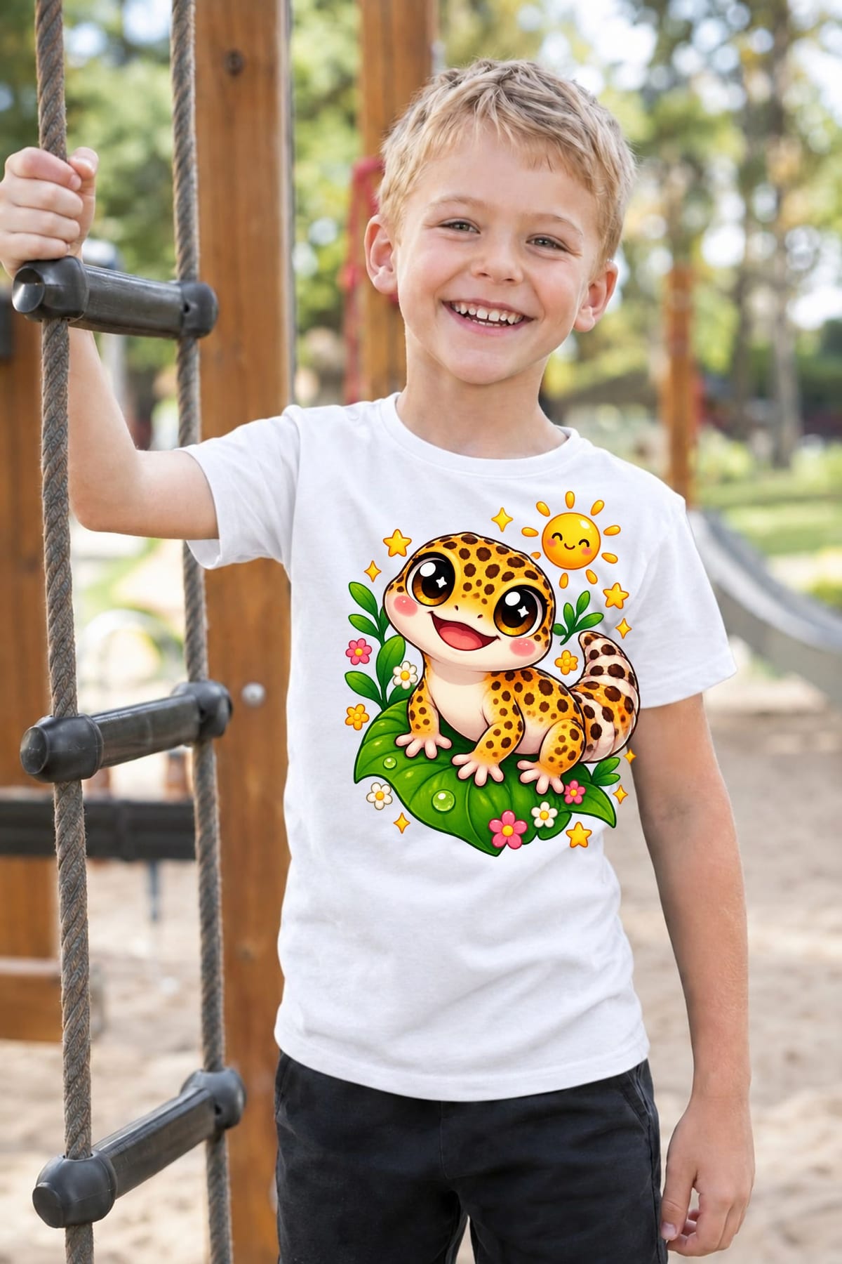 Koszulka z gekonem dla chłopca biała słodki kawaii, zdjęcie 7