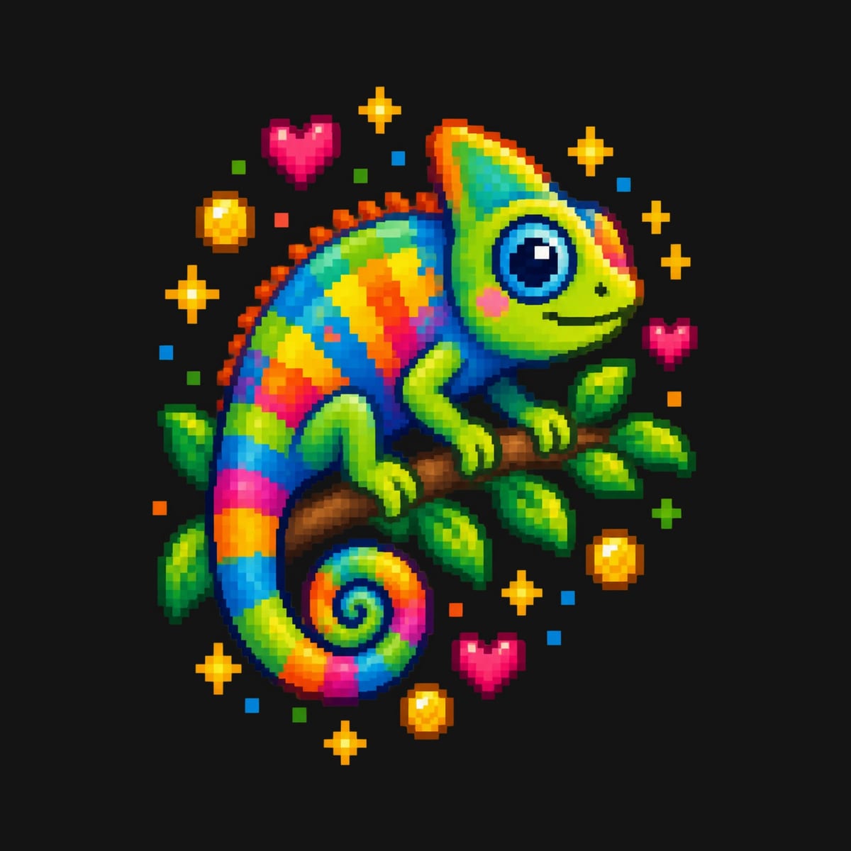 Koszulka dziecięca z kameleonem dla chłopca czarna pixel art, zdjęcie 2