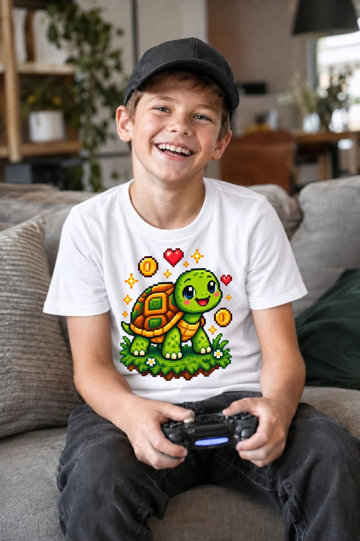 Koszulka dla chłopca z żółwiem biała pixel art, zdjęcie 8
