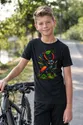 Koszulka z jelonkiem rogaczem dla chłopca czarna komiksowy styl, zdjęcie 3