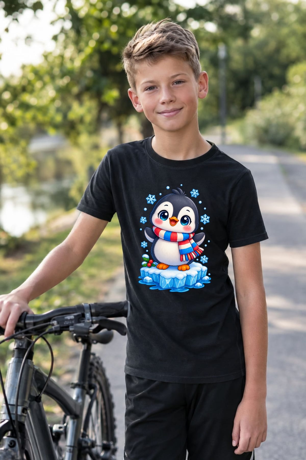 Koszulka z pingwinem dla dzieci dla chłopca czarna słodki kawaii, zdjęcie 7