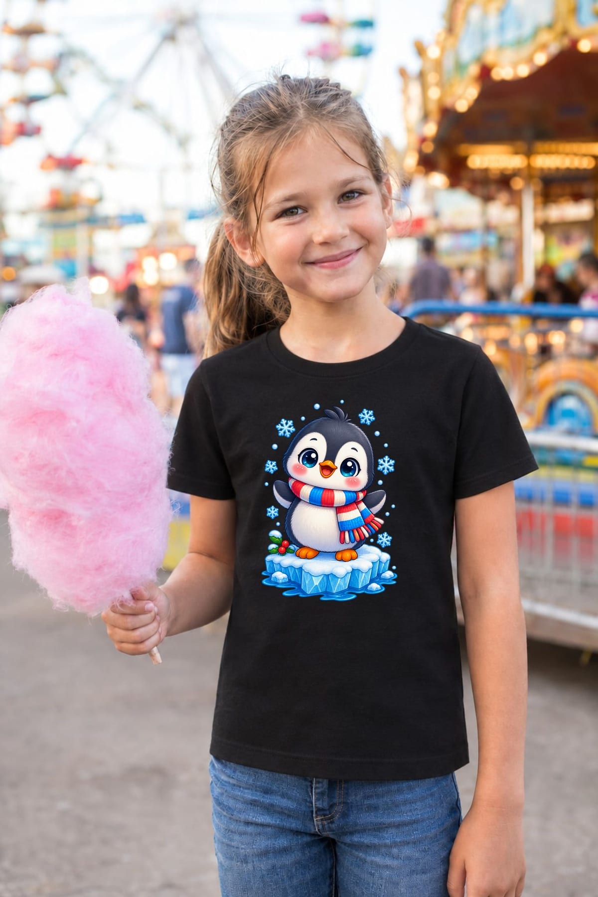 Koszulka z pingwinem dla dzieci dla dziewczynki czarna kawaii, zdjęcie 3