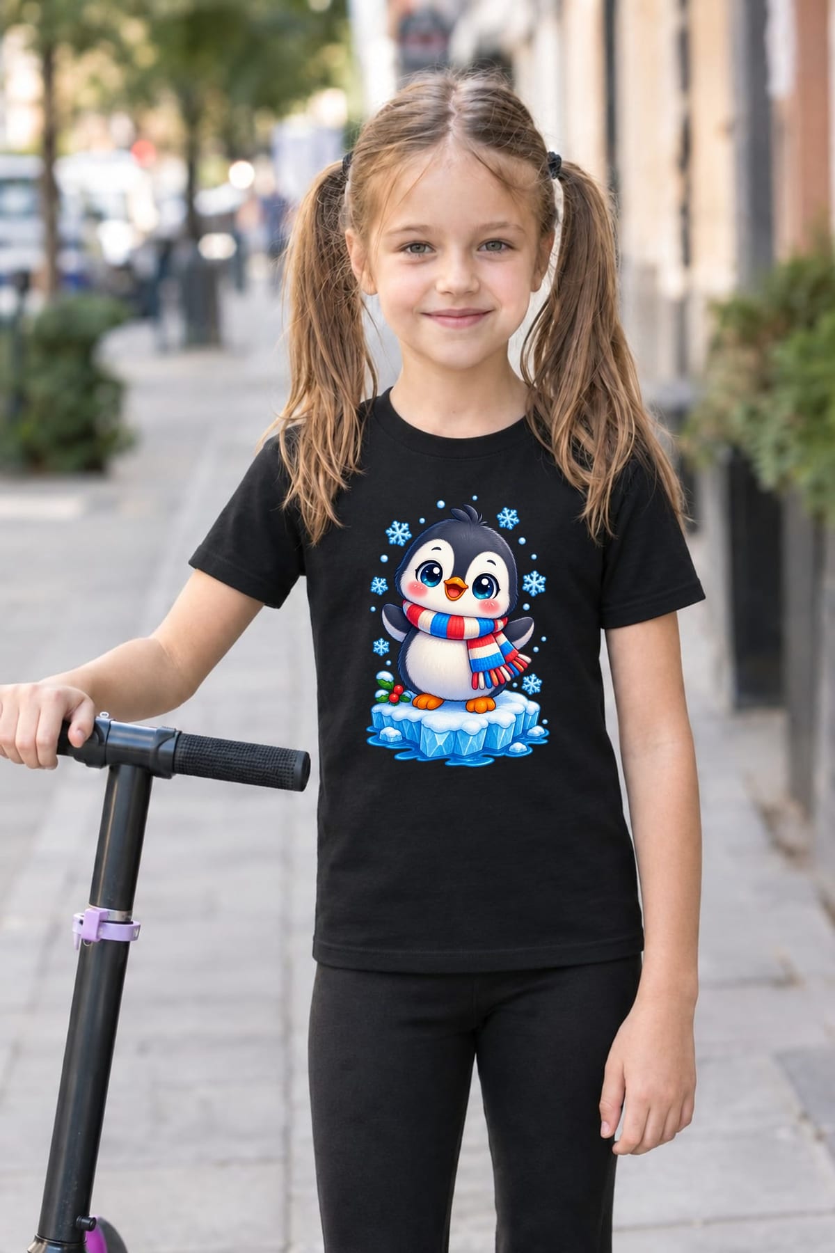 Koszulka z pingwinem dla dzieci dla dziewczynki czarna kawaii, zdjęcie 4