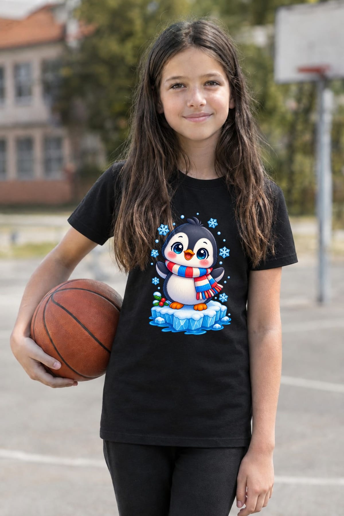 Koszulka z pingwinem dla dzieci dla dziewczynki czarna kawaii, zdjęcie 6