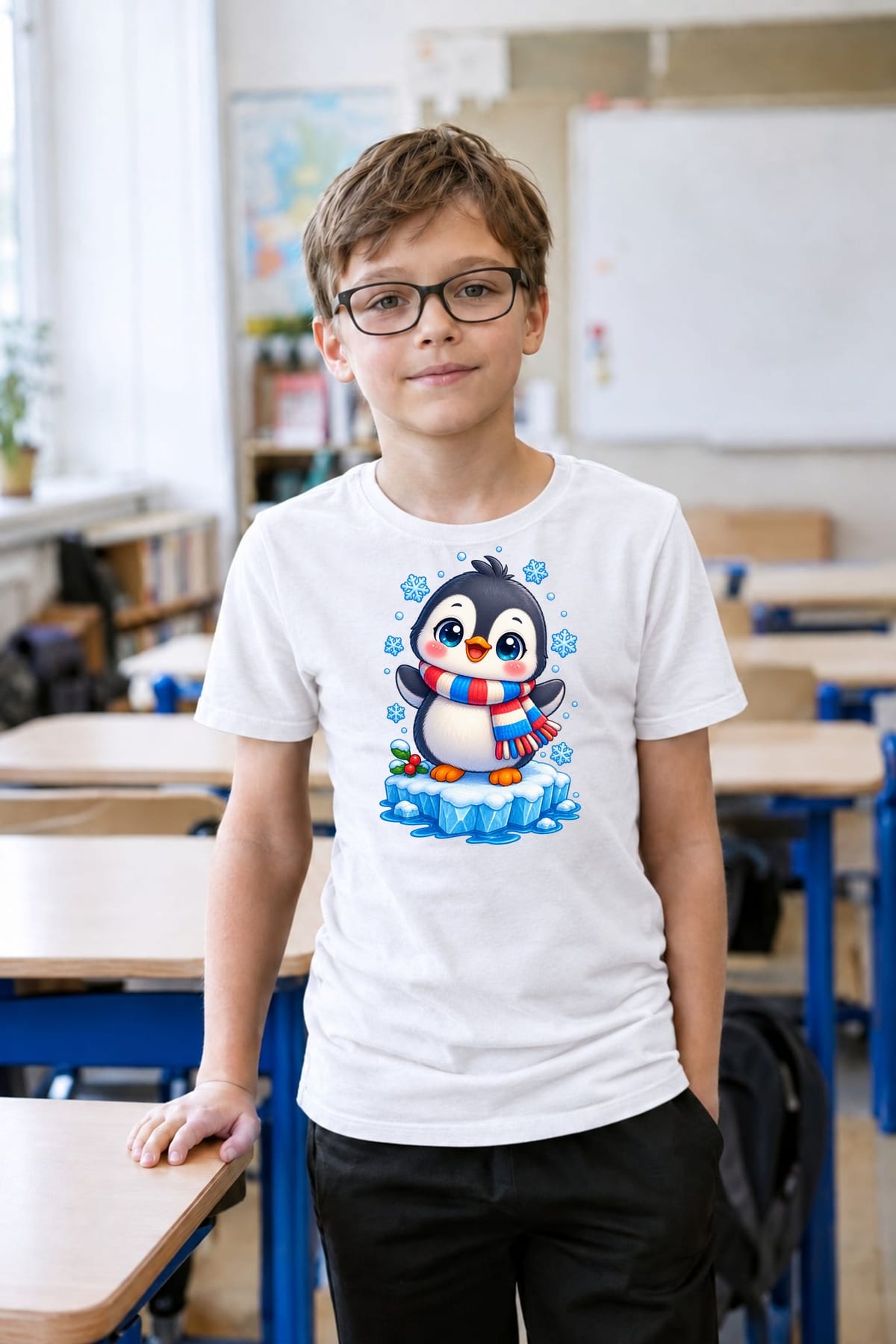 Koszulka z pingwinem dla dzieci dla chłopca biała słodki kawaii, zdjęcie 5