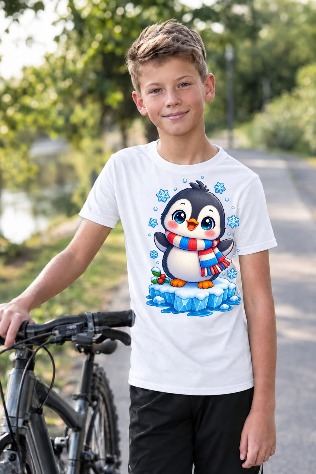 Koszulka z pingwinem dla dzieci dla chłopca biała słodki kawaii, zdjęcie 7
