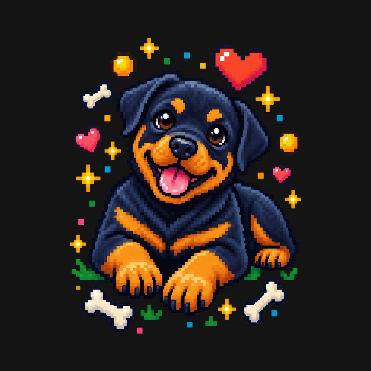 Koszulka z rottweilerem pixel art dla chłopca czarna blokowy, zdjęcie 2