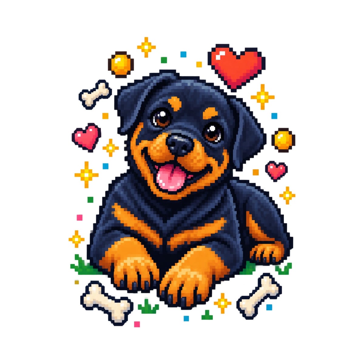 Koszulka z rottweilerem pixel art dla chłopca biała blokowy, zdjęcie 2