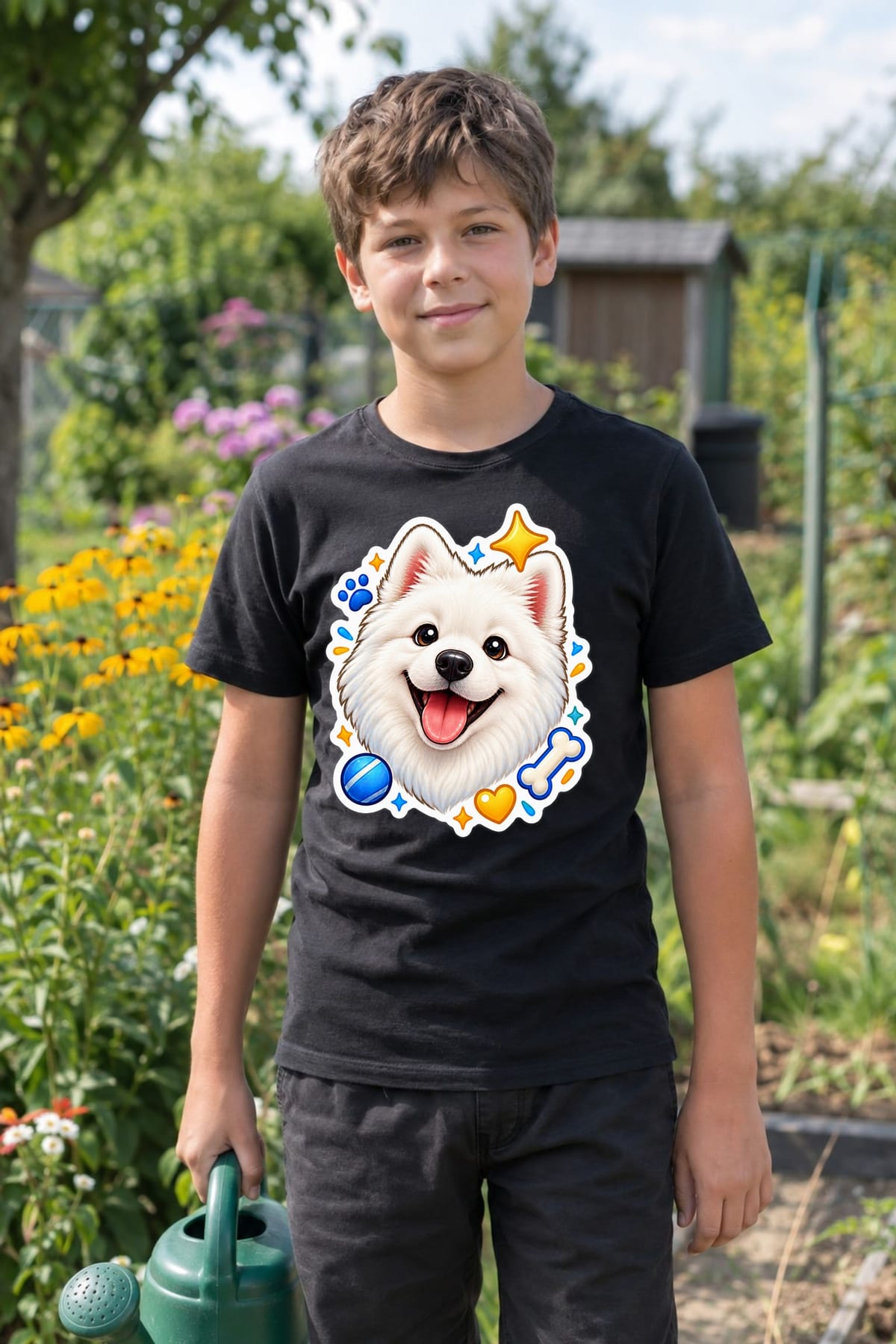 Koszulka z samoyedem dla chłopca czarna styl naklejki, zdjęcie 4