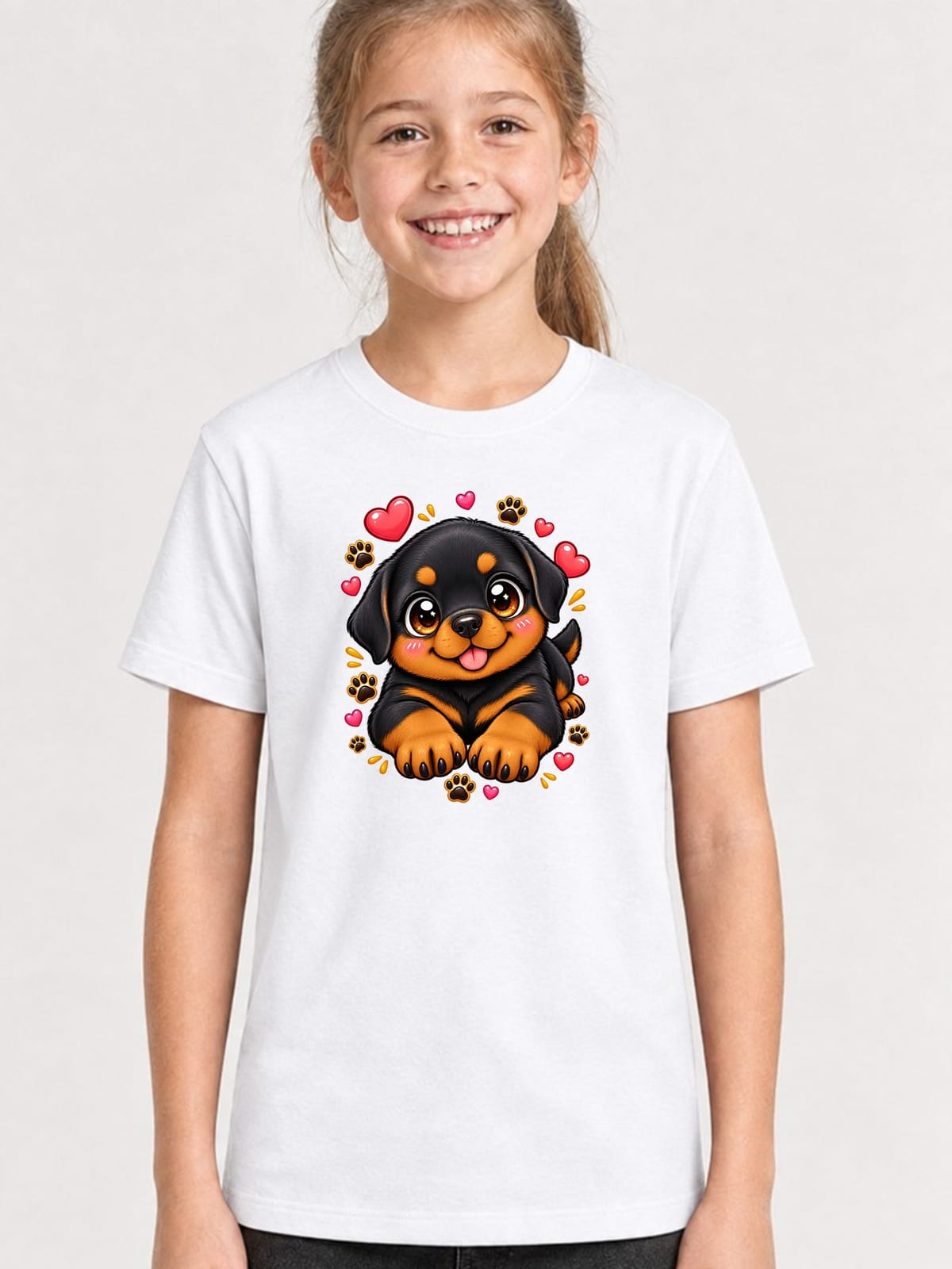 Koszulka z rottweilerem dla dziewczynki biała słodki kawaii, zdjęcie 1