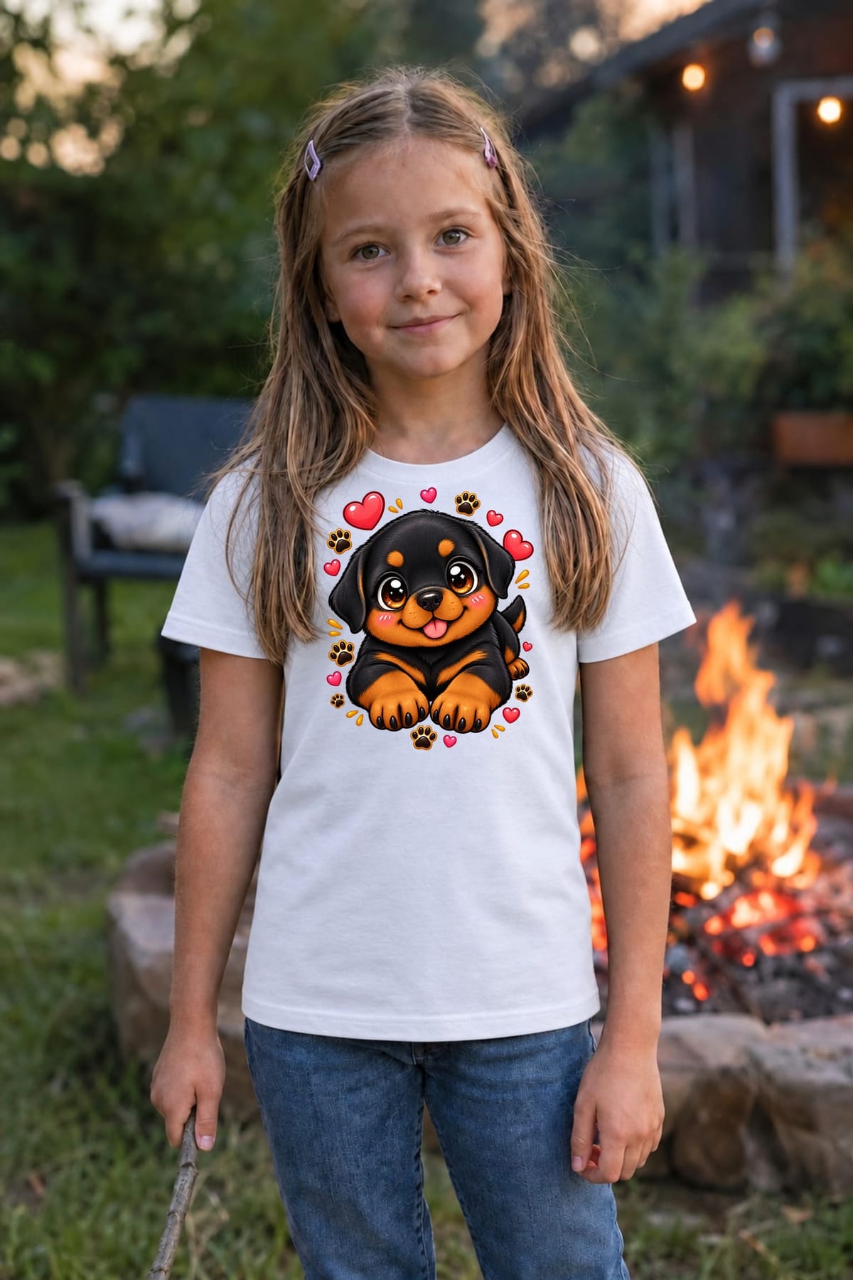 Koszulka z rottweilerem dla dziewczynki biała słodki kawaii, zdjęcie 4