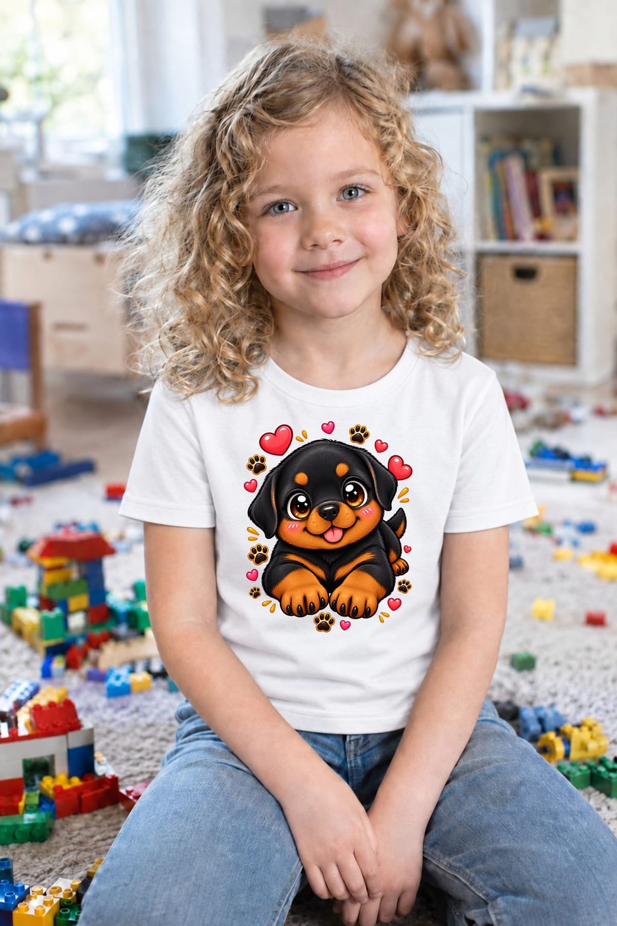 Koszulka z rottweilerem dla dziewczynki biała słodki kawaii, zdjęcie 5