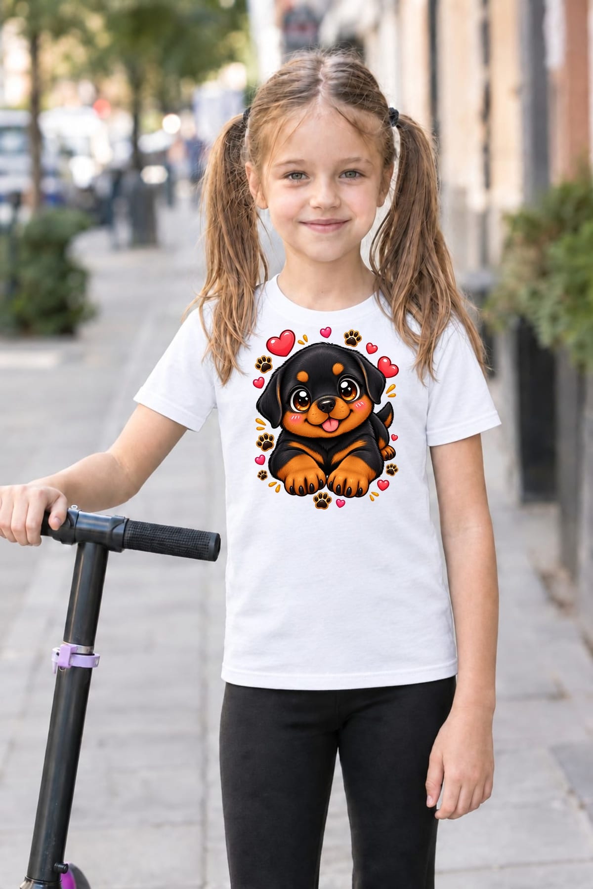 Koszulka z rottweilerem dla dziewczynki biała słodki kawaii, zdjęcie 7