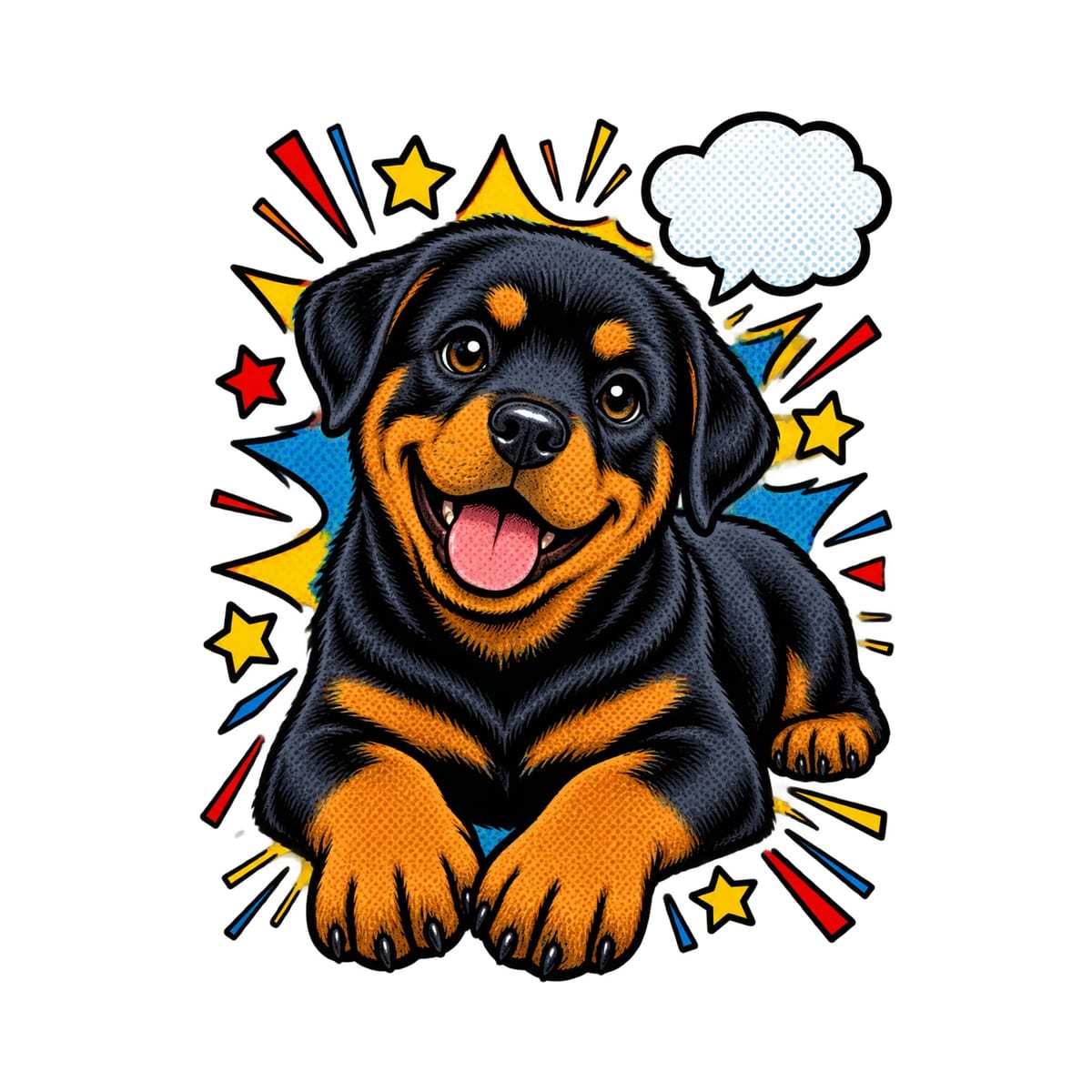 Koszulka z psem rottweiler dla chłopca biała komiksowe kontury, zdjęcie 2