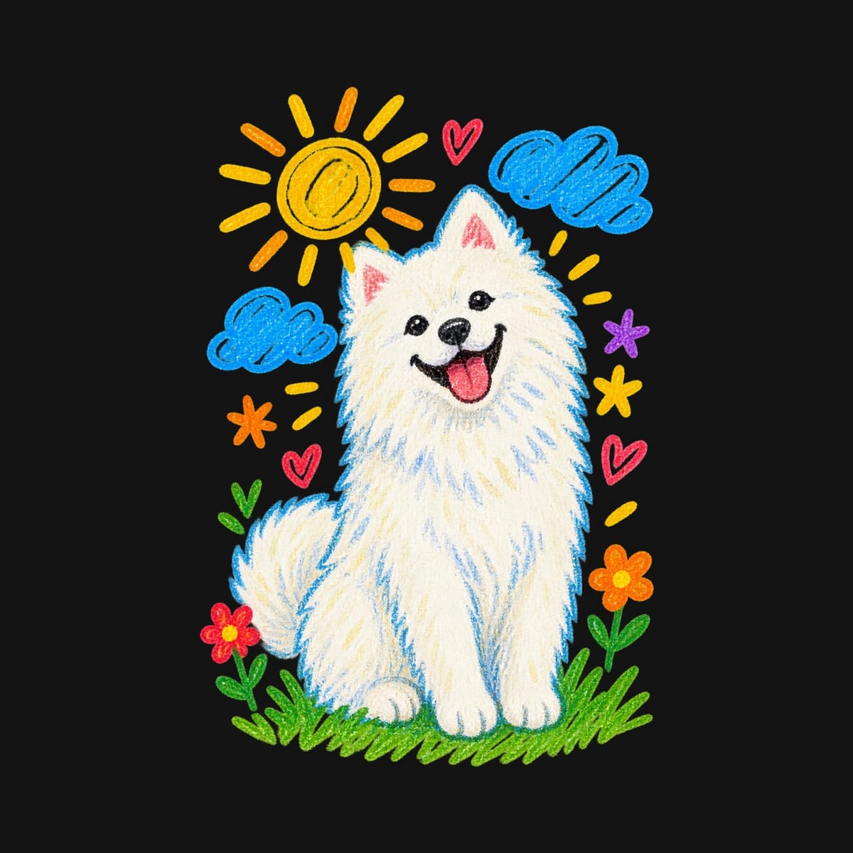 Koszulka z samoyedem dla dziewczynki czarna rysunek kredkami, zdjęcie 2