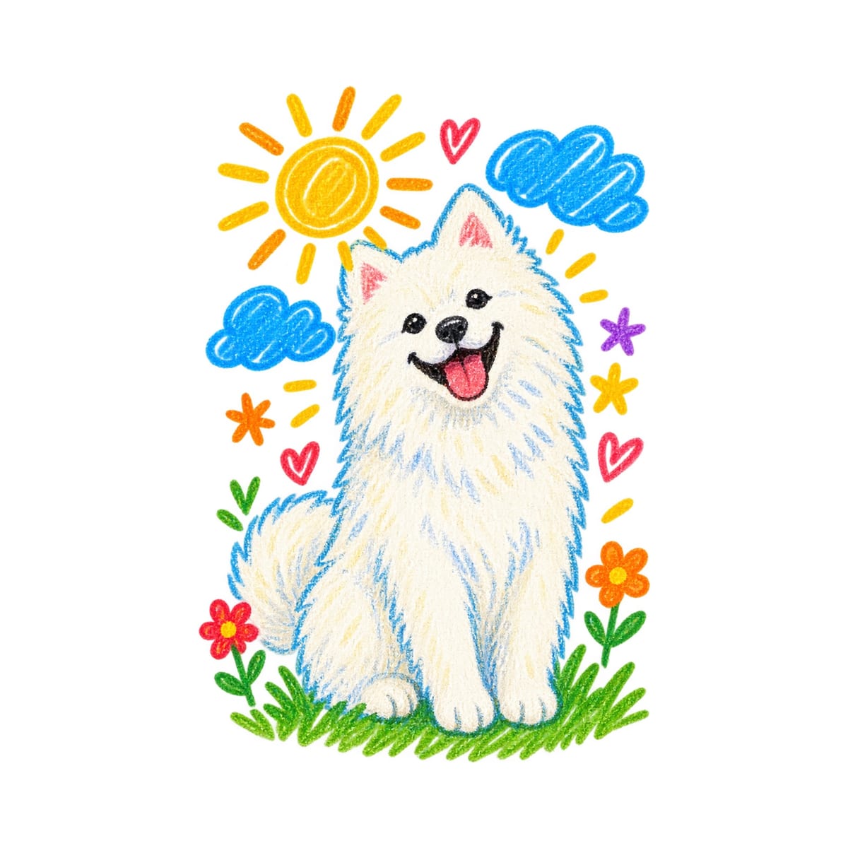 Koszulka z samoyedem dla dziewczynki biała rysunek kredkami, zdjęcie 2