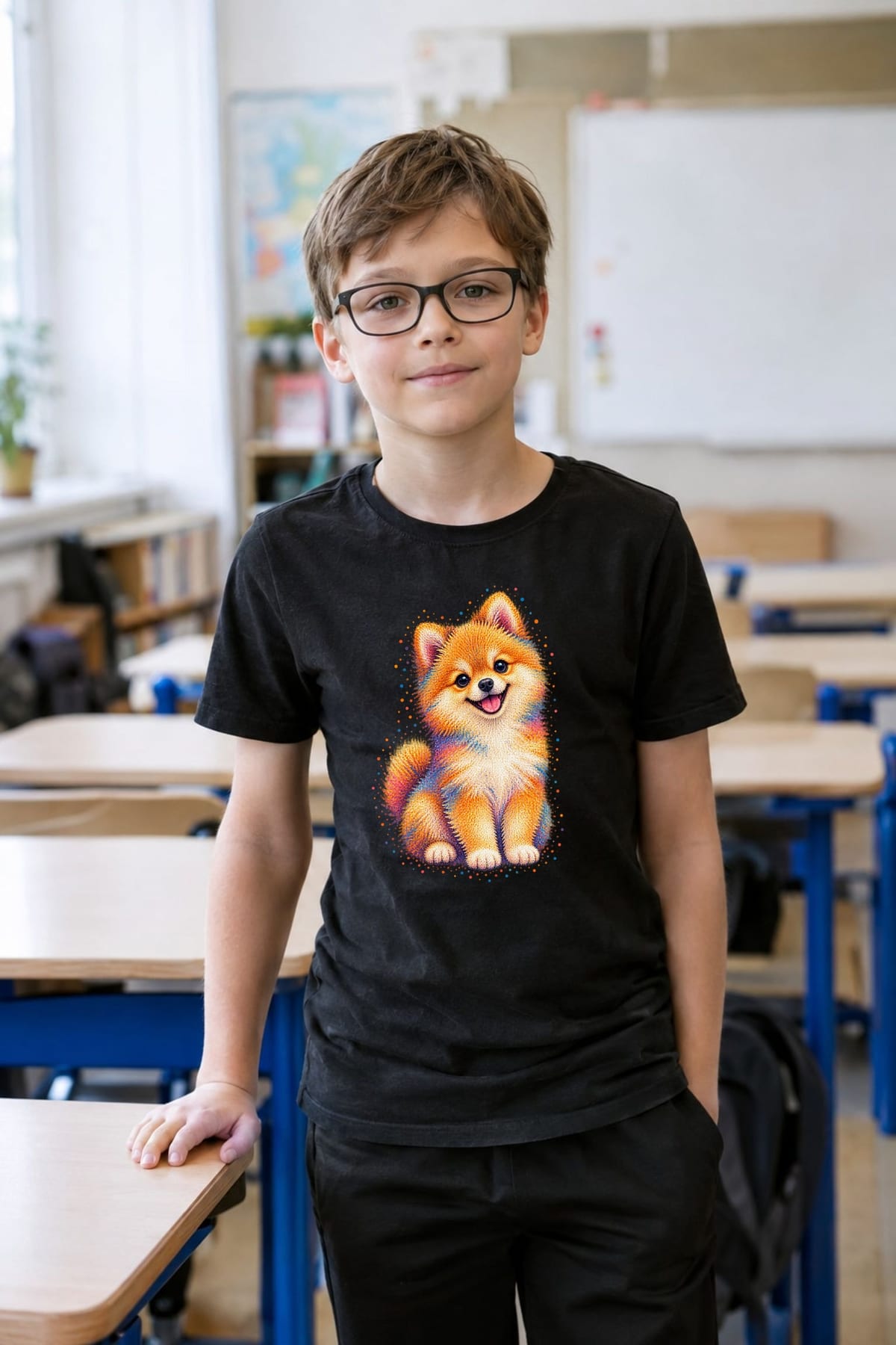 Koszulka ze szpicem w kropki dla chłopca czarna z kolorowych kropek, zdjęcie 4