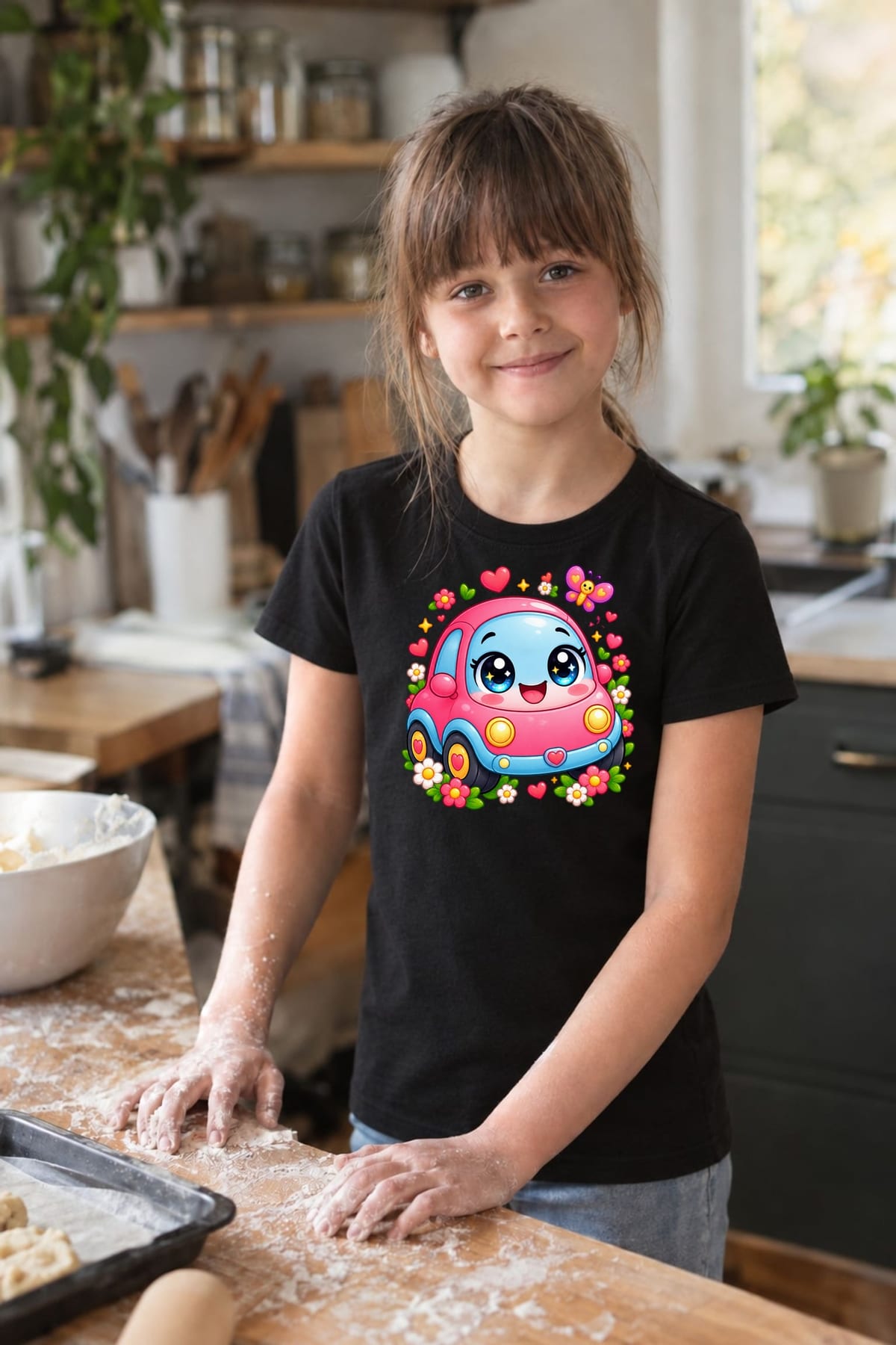 Koszulka dziecięca z maluchem dla dziewczynki czarna słodki kawaii, zdjęcie 8