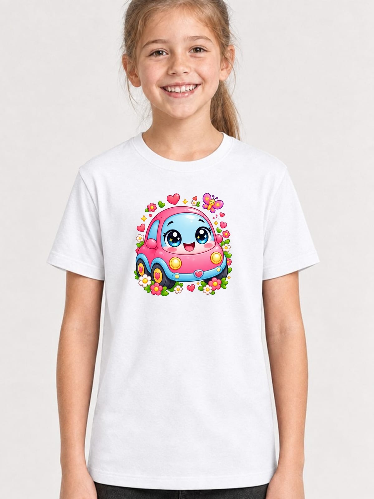Koszulka dziecięca z maluchem dla dziewczynki biała słodki kawaii, zdjęcie 1