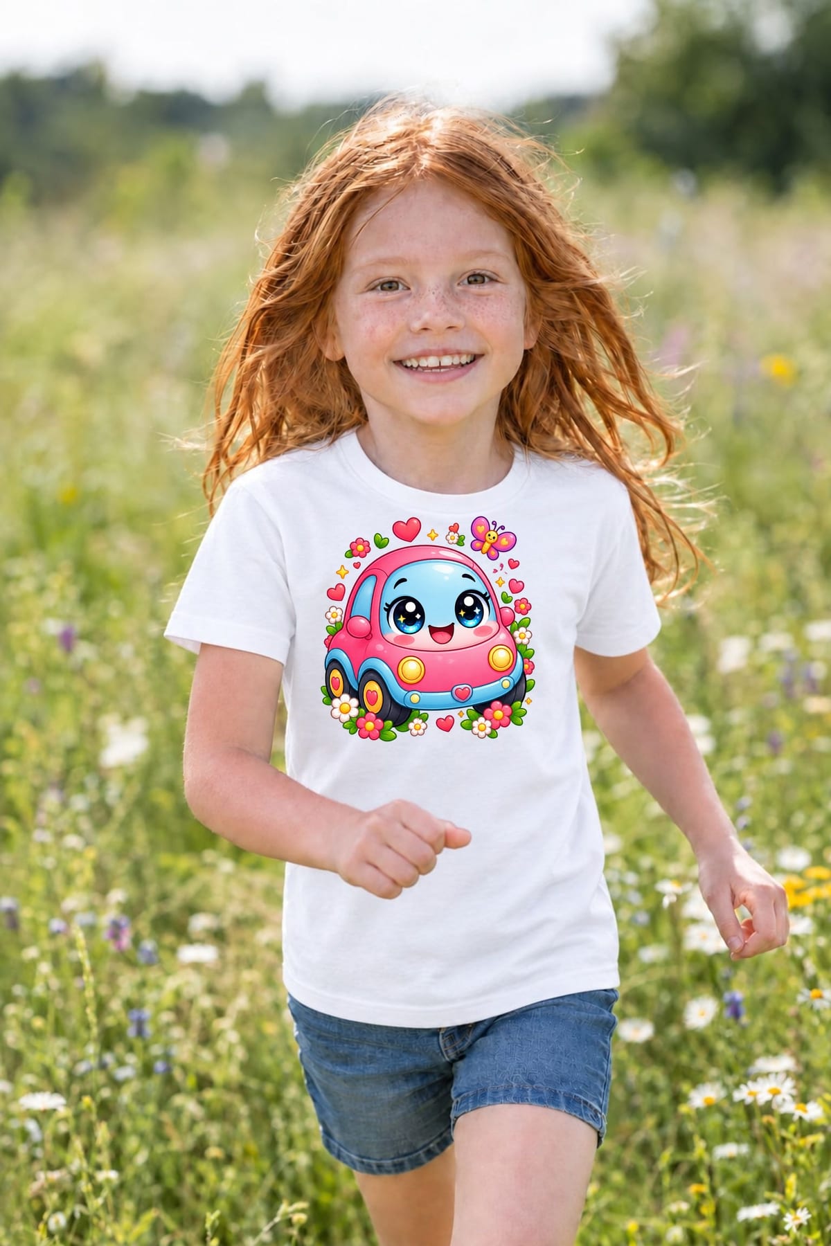 Koszulka dziecięca z maluchem dla dziewczynki biała słodki kawaii, zdjęcie 4