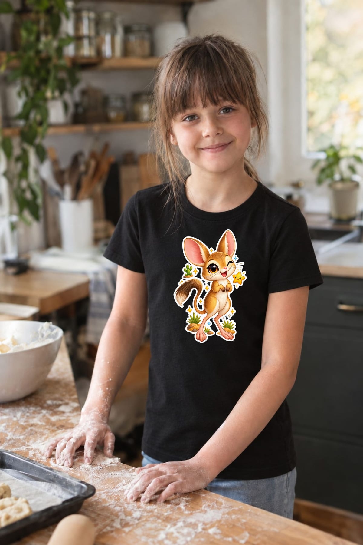 Koszulka dla dzieci z myszoskoczkiem dla dziewczynki czarna naklejka, zdjęcie 5