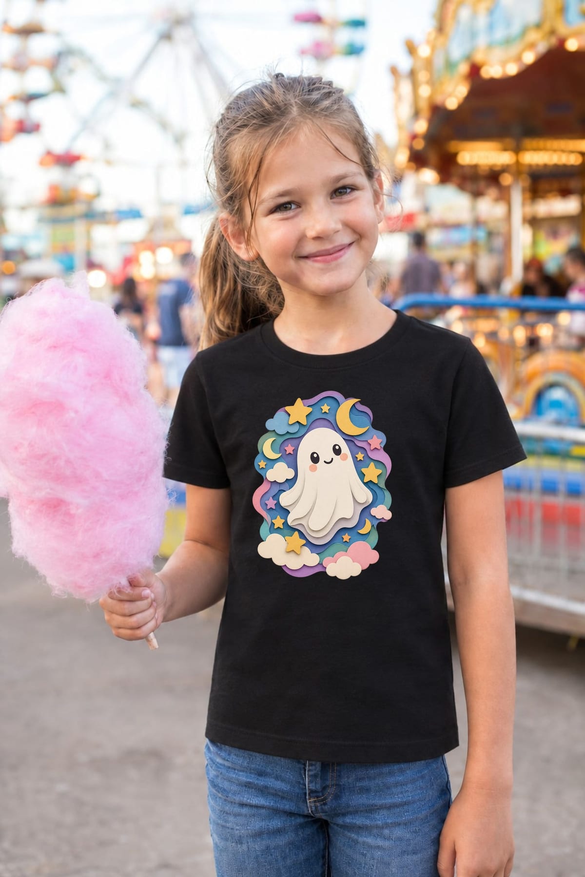 Koszulka z duszkiem dla dziewczynki czarna papierowa wycinanka, zdjęcie 7