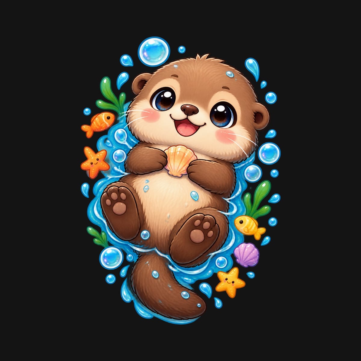 Koszulka z wydrą dla dziewczynki czarna słodki kawaii, zdjęcie 2