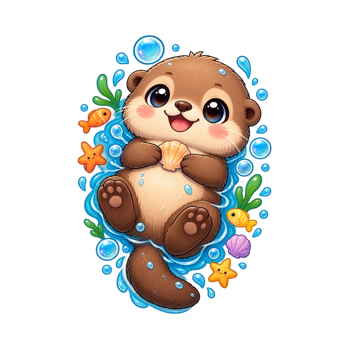 Koszulka z wydrą dla dziewczynki biała słodki kawaii, zdjęcie 2