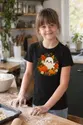Koszulka dziecięca z duchem dla dziewczynki czarna wygląd haftu, zdjęcie 5