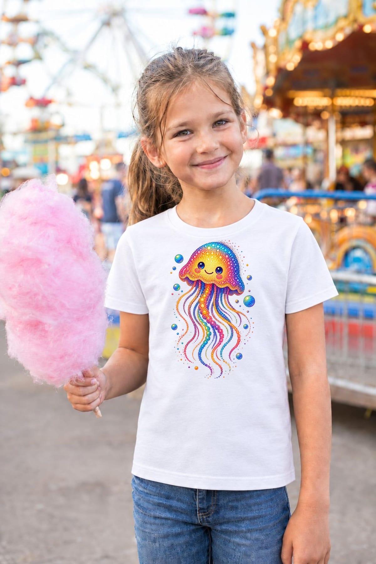 Koszulka z meduzą z kropek dla dziewczynki biała z kropek, zdjęcie 5