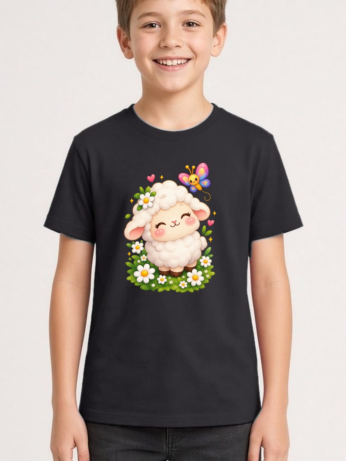 Koszulka z owieczką dla chłopca czarna słodki styl kawaii, zdjęcie 1