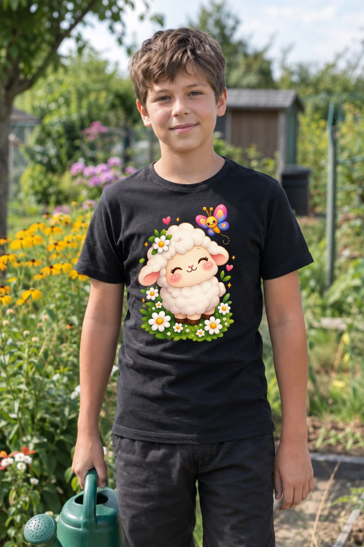 Koszulka z owieczką dla chłopca czarna słodki styl kawaii, zdjęcie 8