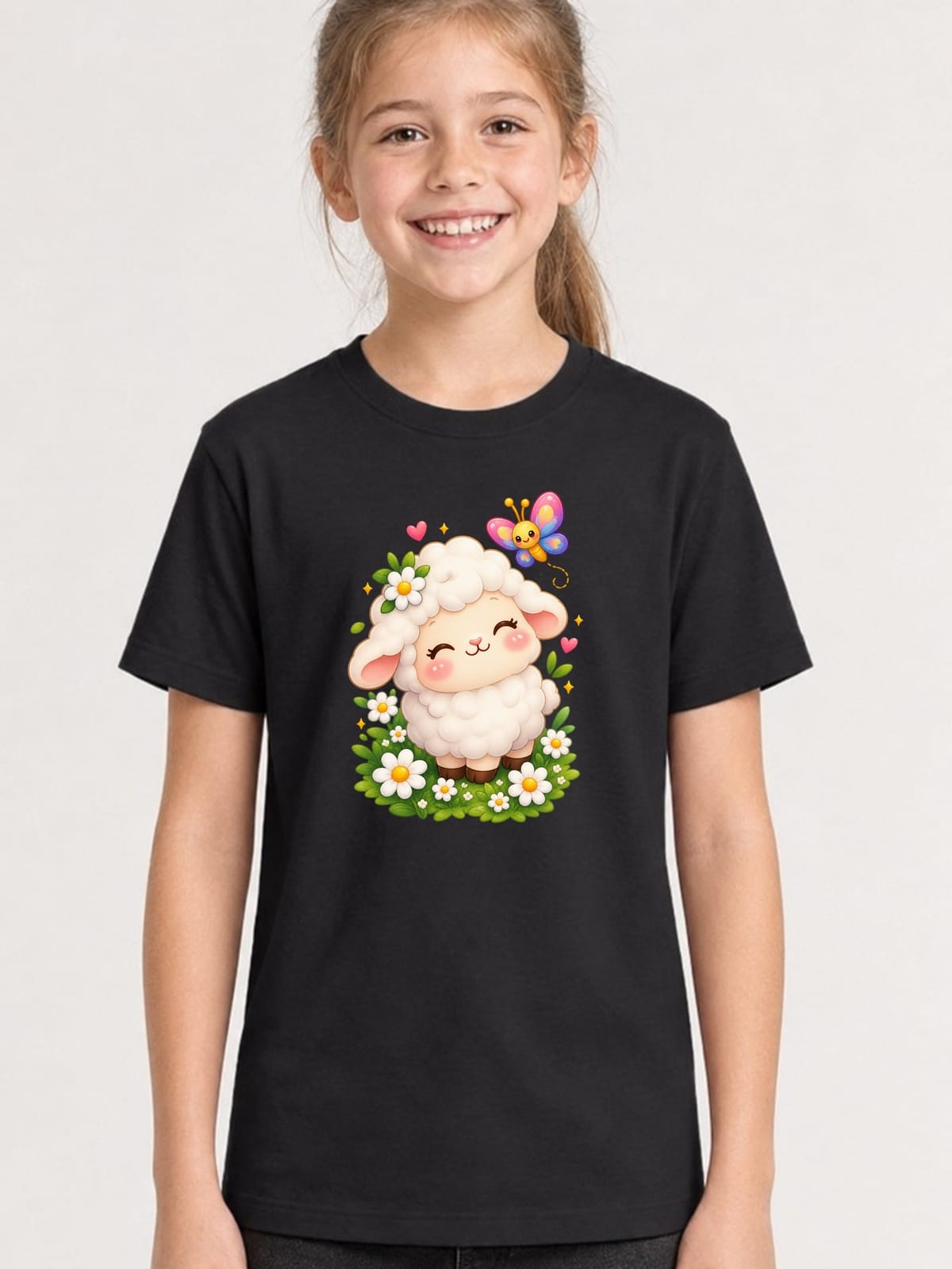 Koszulka z owieczką dla dziewczynki czarna słodki kawaii, zdjęcie 1