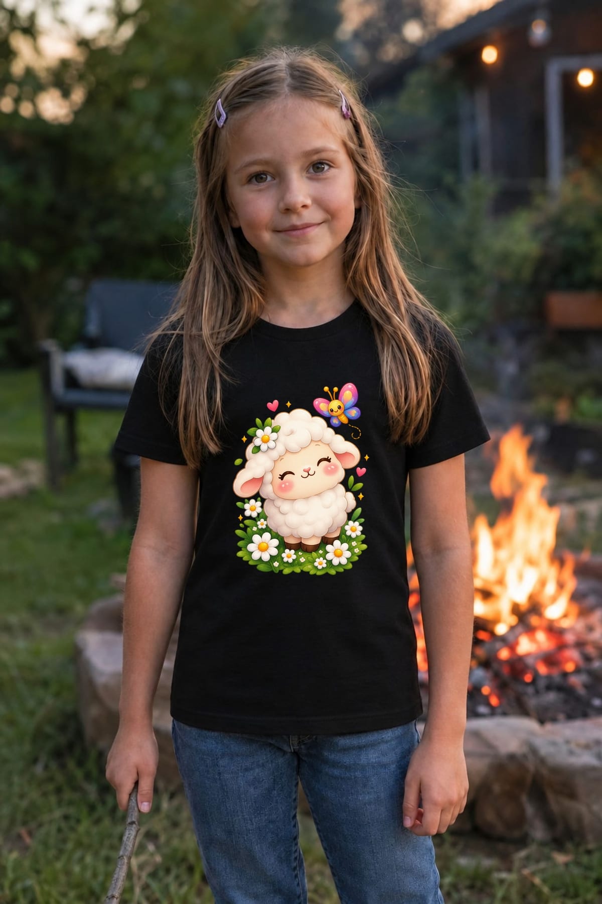 Koszulka z owieczką dla dziewczynki czarna słodki kawaii, zdjęcie 5