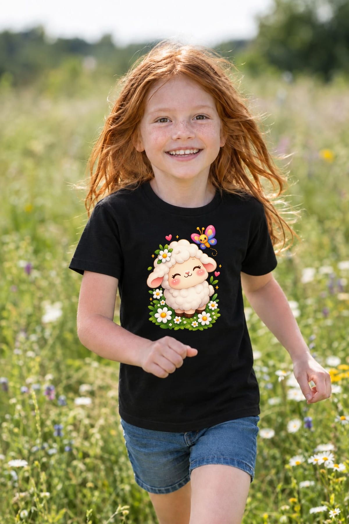 Koszulka z owieczką dla dziewczynki czarna słodki kawaii, zdjęcie 7