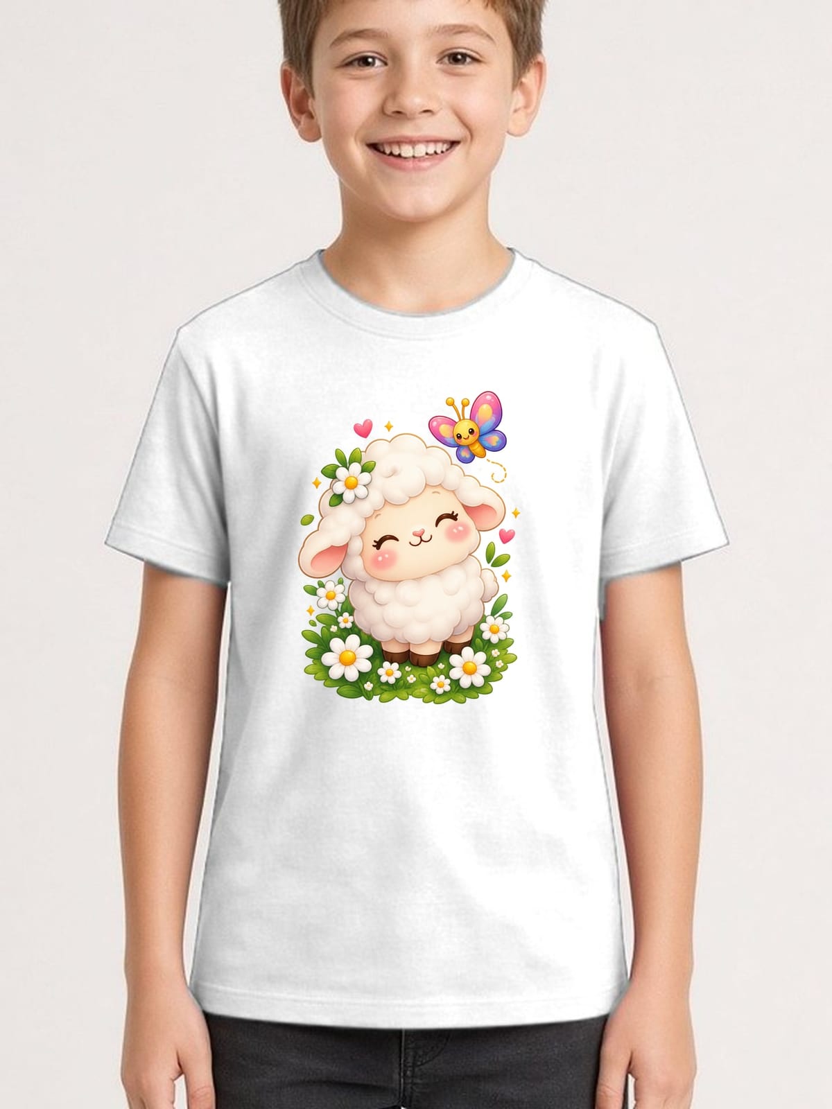 Koszulka z owieczką dla chłopca biała słodki styl kawaii