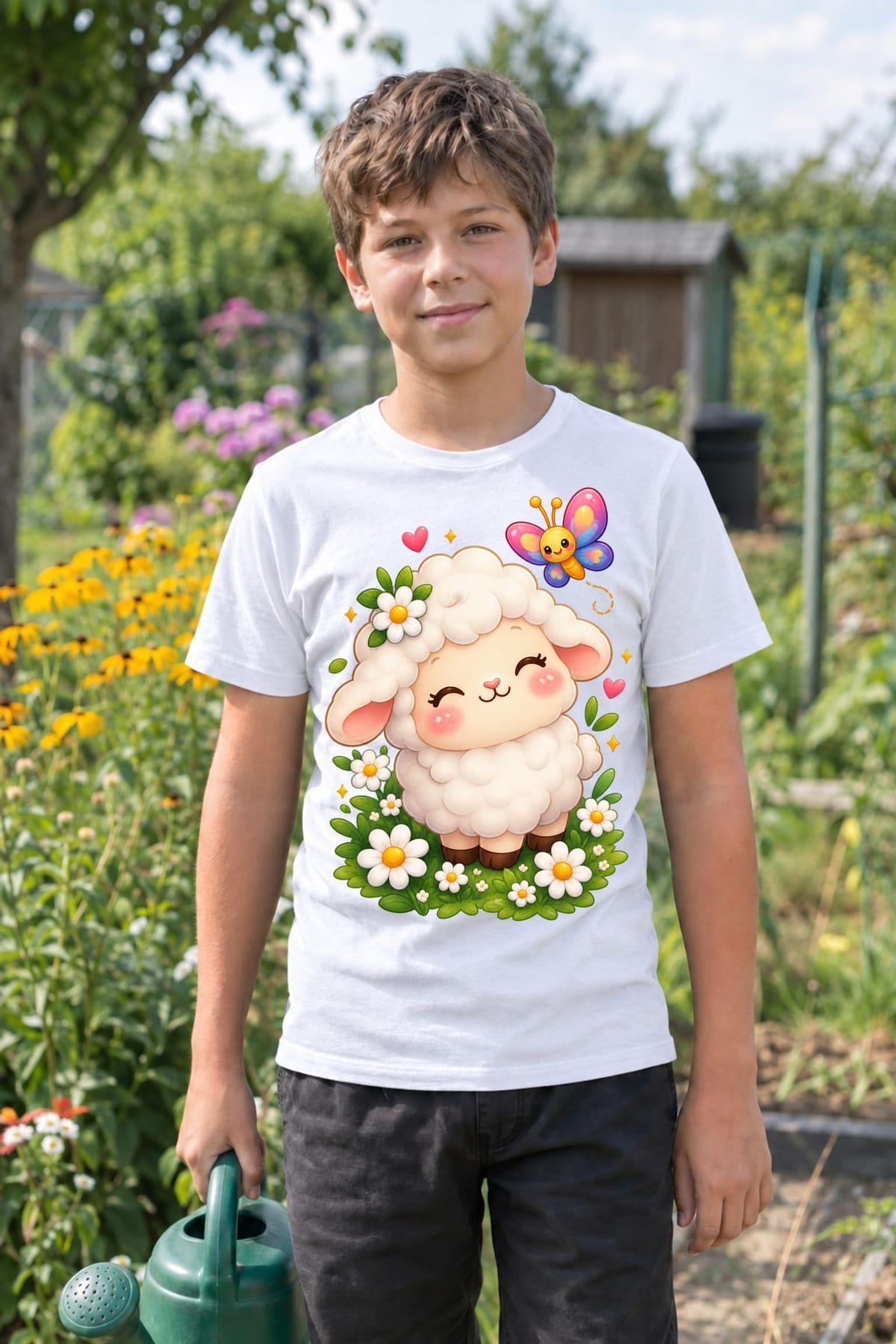 Koszulka z owieczką dla chłopca biała słodki styl kawaii, zdjęcie 7
