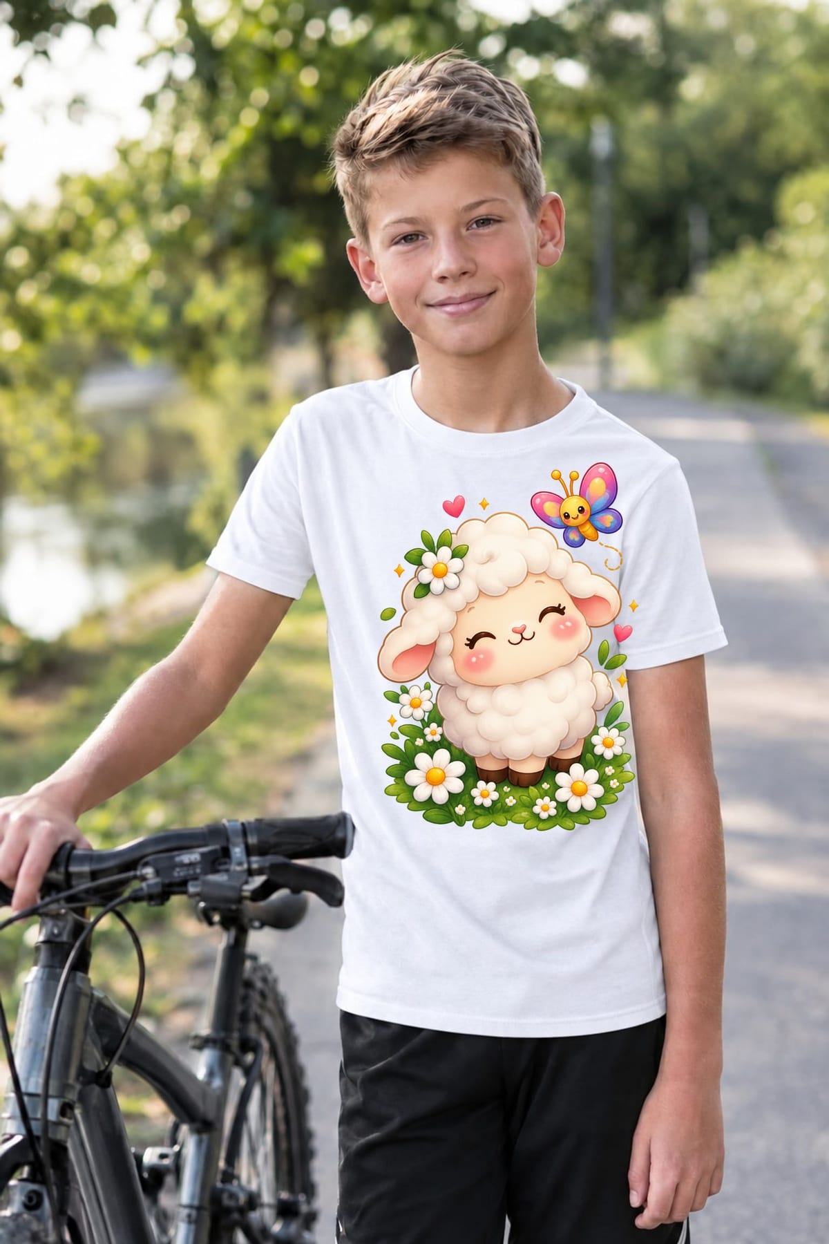 Koszulka z owieczką dla chłopca biała słodki styl kawaii, zdjęcie 8
