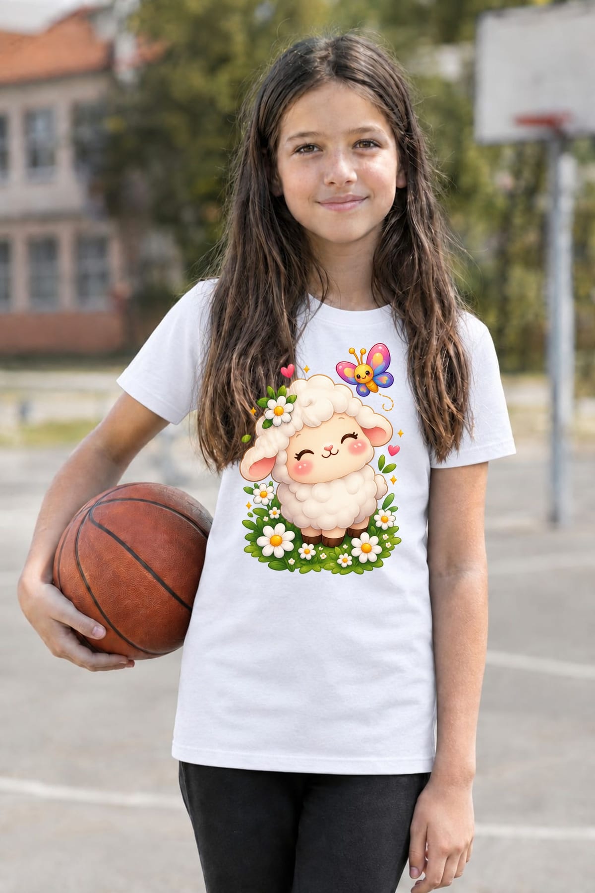 Koszulka z owieczką dla dziewczynki biała słodki kawaii, zdjęcie 3