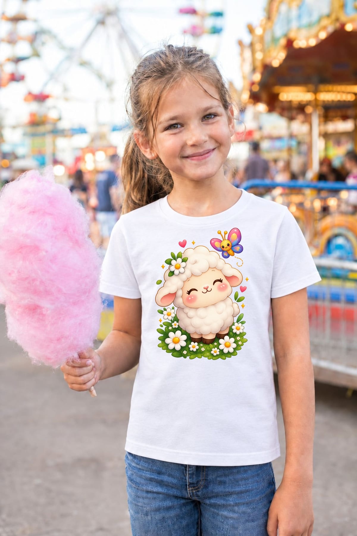 Koszulka z owieczką dla dziewczynki biała słodki kawaii, zdjęcie 4