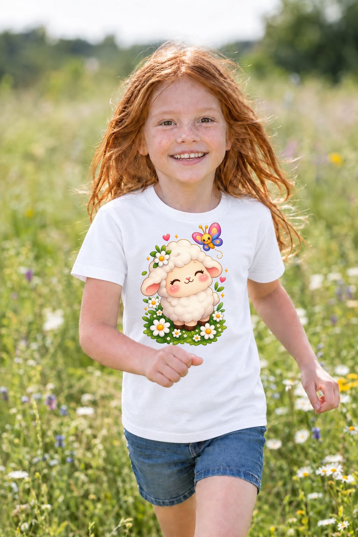 Koszulka z owieczką dla dziewczynki biała słodki kawaii, zdjęcie 8