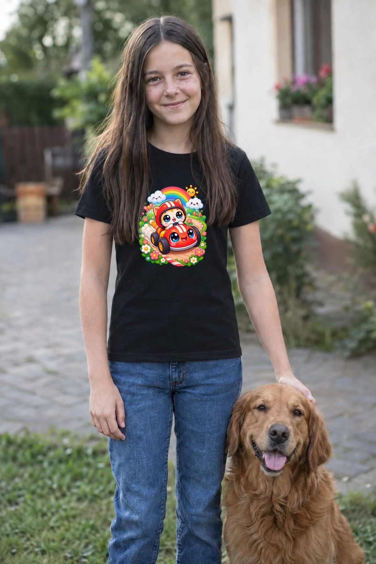 Koszulka z gokartem dla dziewczynki czarna słodki styl kawaii, zdjęcie 7