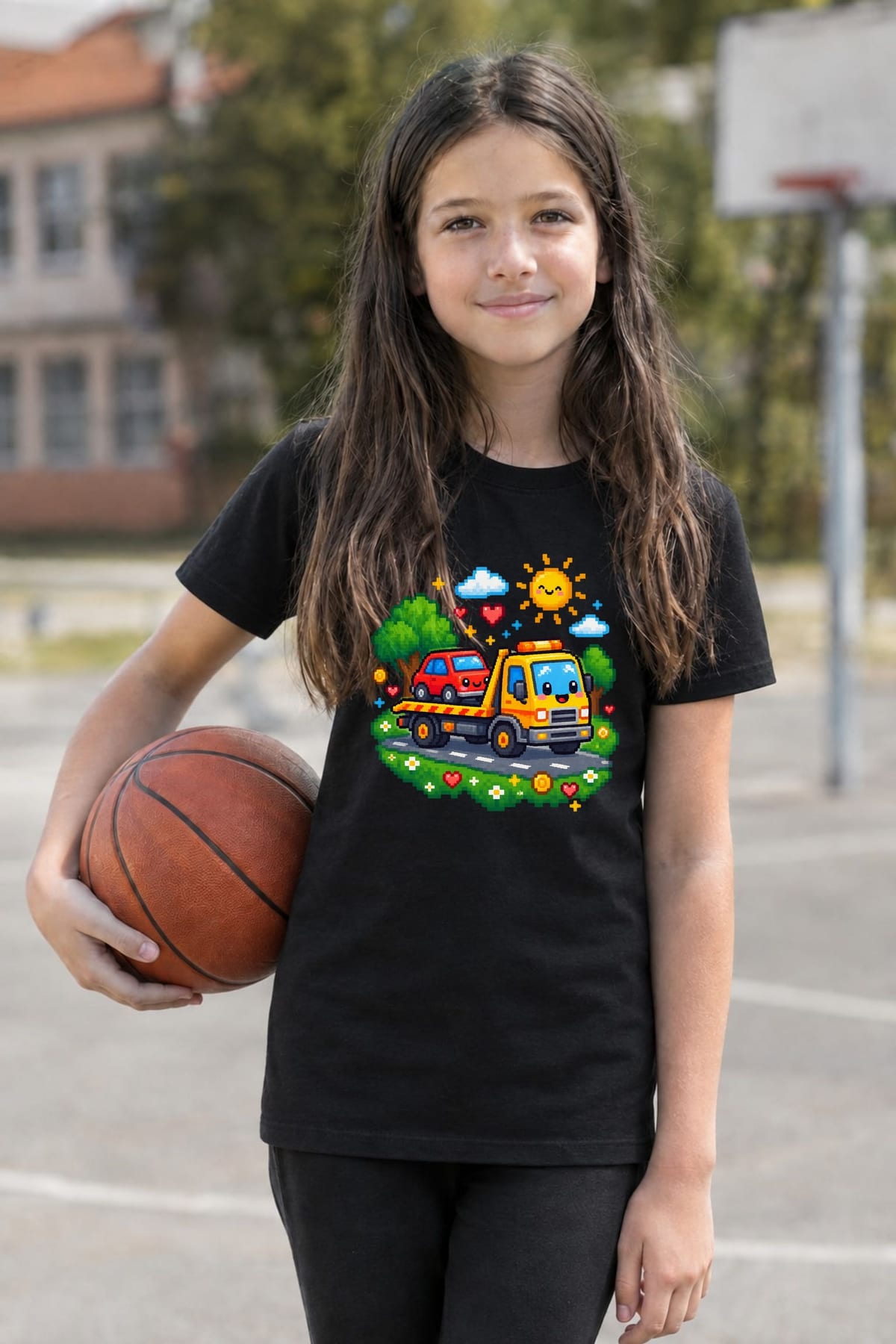 Koszulka z lawetą dla dziewczynki czarna pixel art, zdjęcie 3