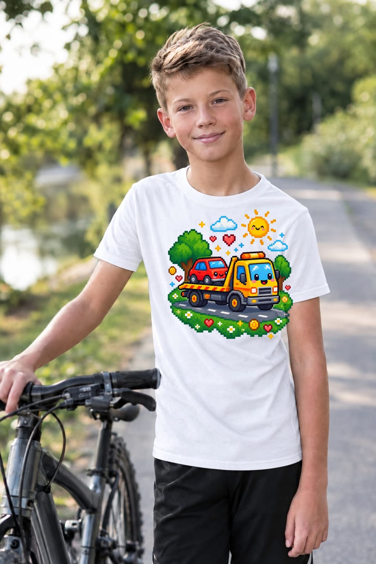 Koszulka z lawetą dla chłopca biała pixel art, zdjęcie 5