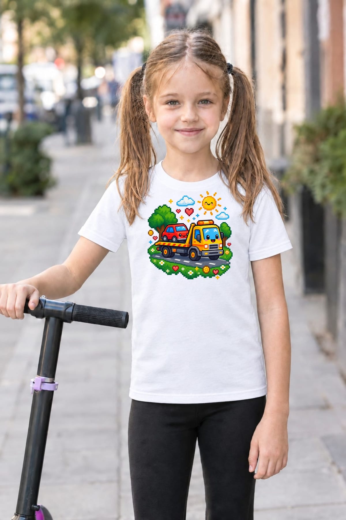 Koszulka z lawetą dla dziewczynki biała pixel art, zdjęcie 4