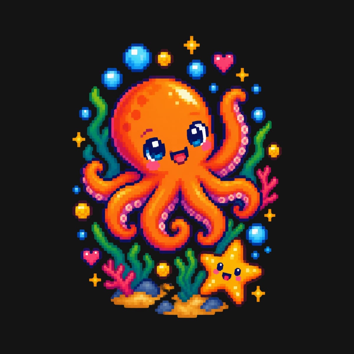 Koszulka z ośmiornicą dla chłopca czarna pixel art, zdjęcie 2