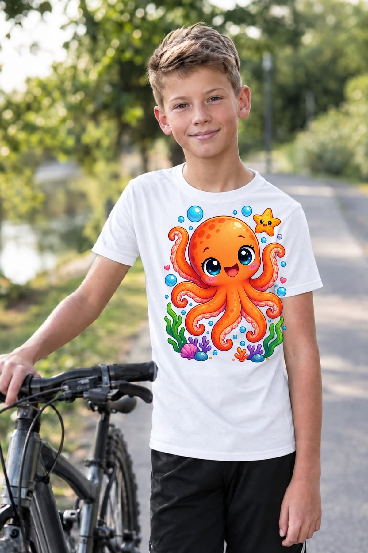 Koszulka z ośmiorniczką dla chłopca biała słodki kawaii, zdjęcie 4